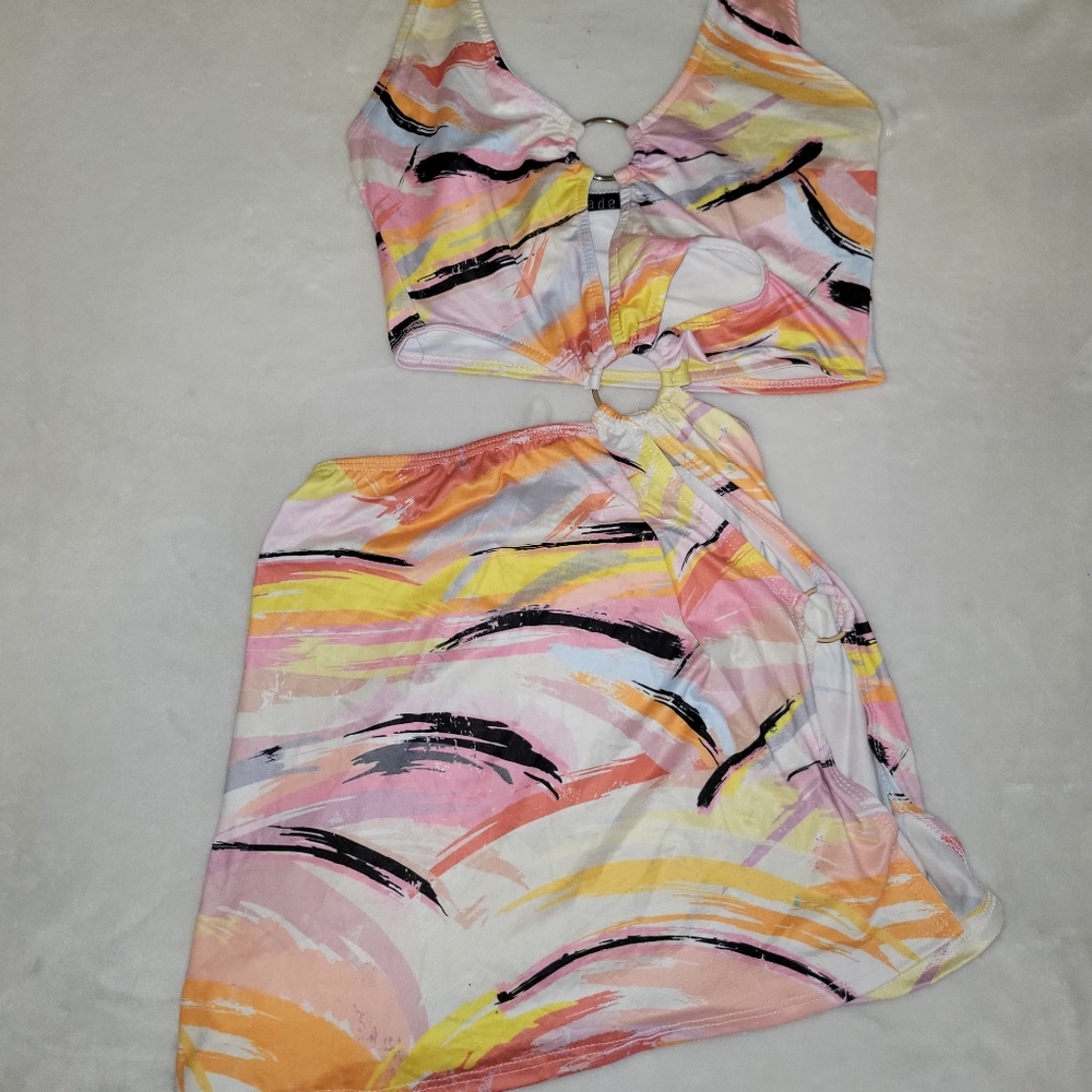 NEW  Mutlicolor Cut Out Slit Mini Dress